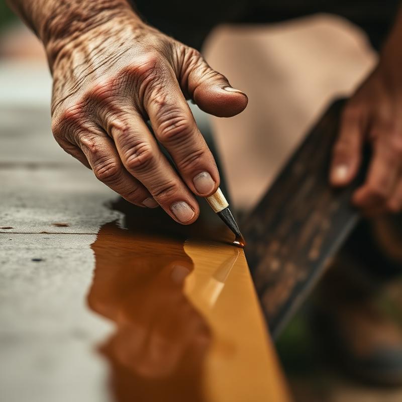 Craftsman's hands applying coating to a roof edge