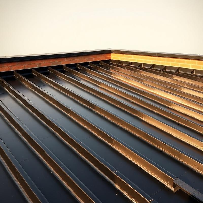 Standing-seam metal flat roof freshly painted black